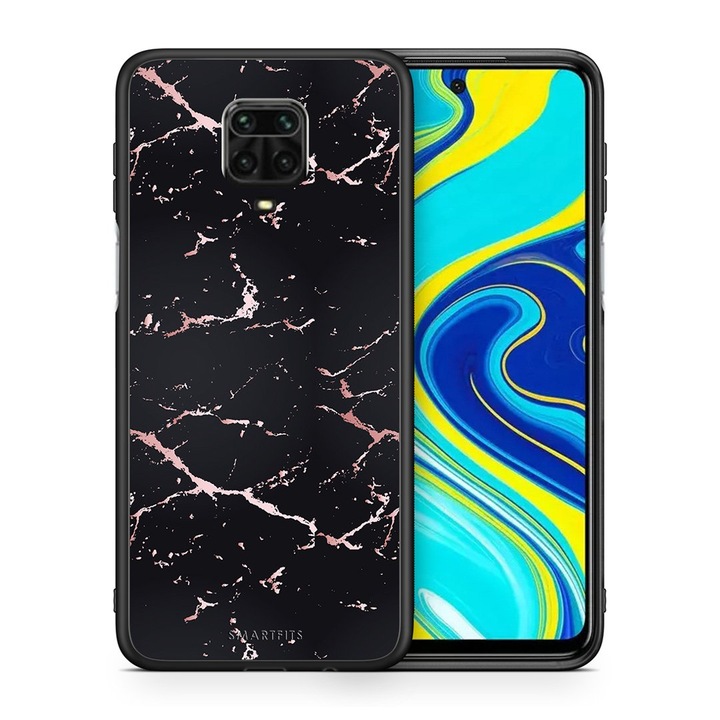 Husa pentru Xiaomi Redmi Note 9S / 9 Pro / 9 Pro Max, Smartfits, Model Marmura, Negru