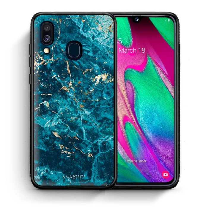 Husa pentru Samsung Galaxy A40, Smartfits, Albastru/Auriu