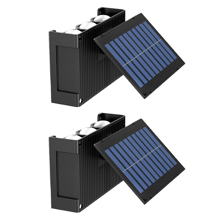 Комплект от 2 външни соларни стенни лампи, ABS, 6 LED лампи, водоустойчиви IP65, черни