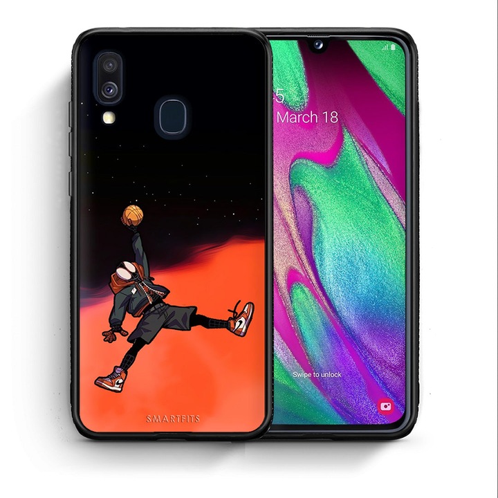 Husa telefon, Smartfits, Policarbonat, Compatibil cu Samsung Galaxy A40, Negru/Portocaliu