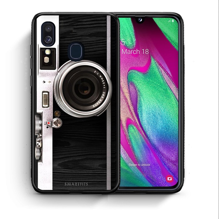 Husa telefon Samsung Galaxy A40, Smartfits, Alb/Negru