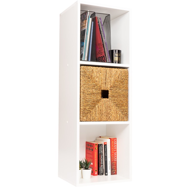 Raft depozitare universal, etajera KreoMob, 3 compartimente, alb, 106x36x30 cm