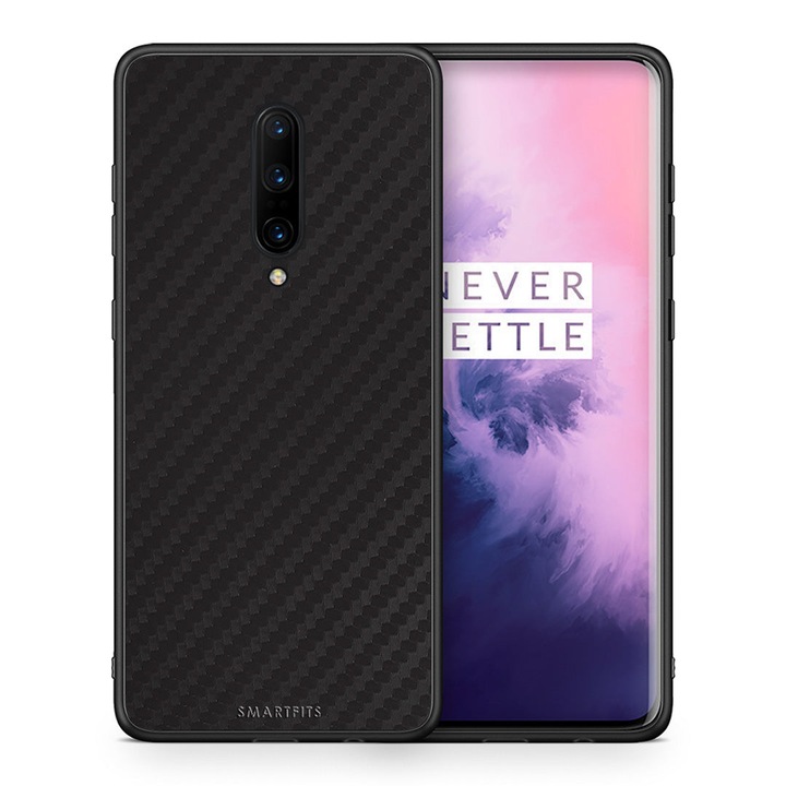 Husa telefon, Smartfits, Compatibila cu OnePlus 7 Pro, Model carbon, Negru/Gri