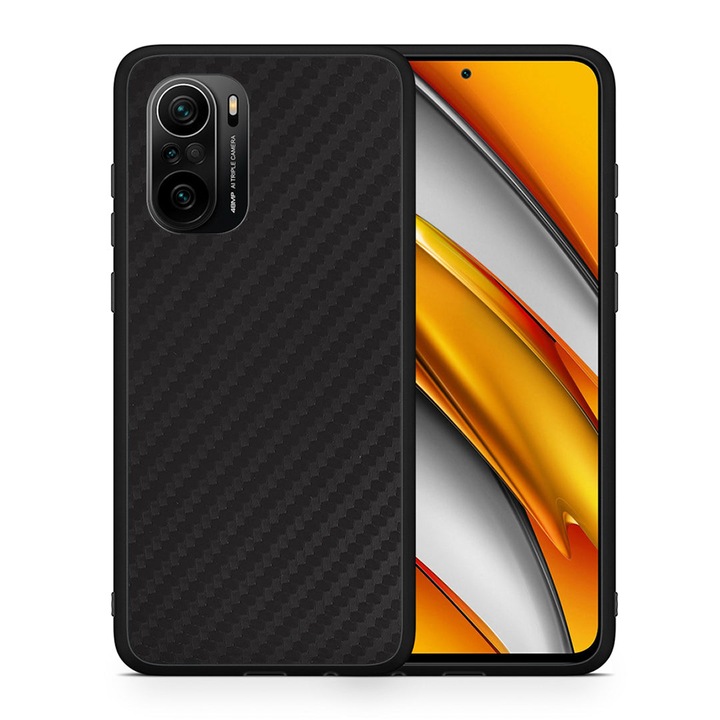 Husa telefon, Smartfits, Compatibila cu Xiaomi Poco F3, Model carbon, Negru/Gri