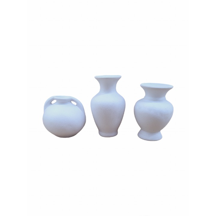 Set 3 vaze mici, ceramica, alb