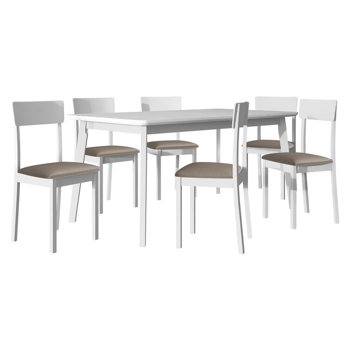 Set mobila bucatarie AL19, Masa extensibila Harry 90 x 160/200 VIII cu 6x Scaun Malzik I, MIRJAN24, alb / bej