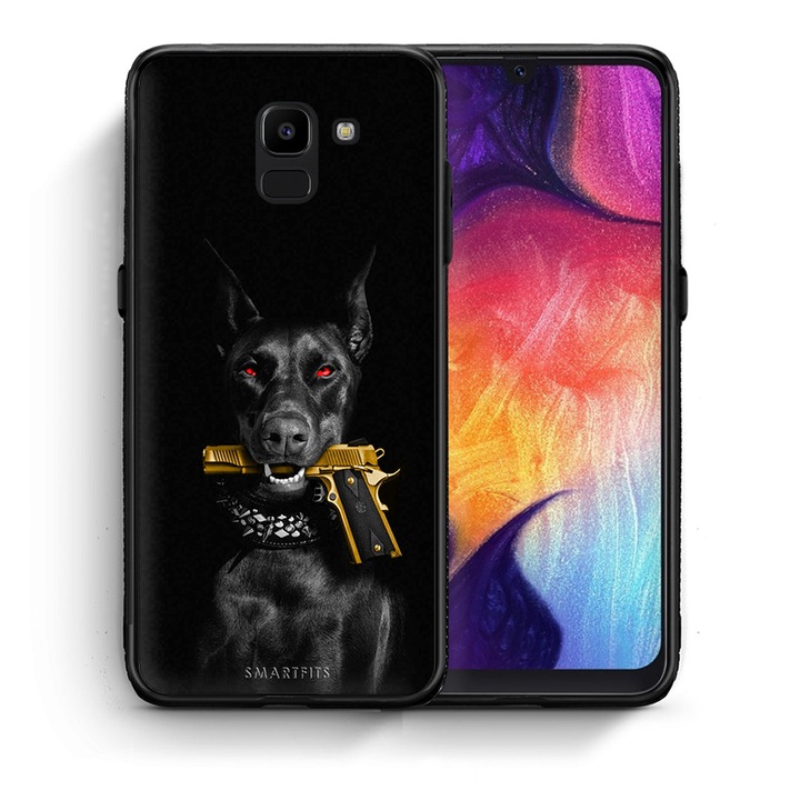 Husa compatibila cu Samsung Galaxy J6, Smartfits, Model Golden Gun, Negru