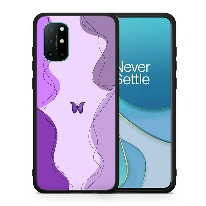 Husa compatibila cu OnePlus 8T, Smartfits, Model Purple Mariposa, Mov
