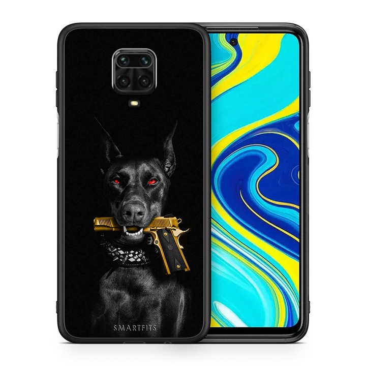 Husa compatibila cu Xiaomi Redmi Note 9S/9 Pro/9 Pro Max, Smartfits, Model Golden Gun, Negru