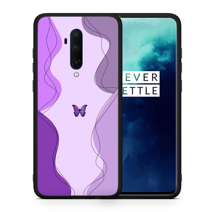 Husa compatibila cu OnePlus 7T Pro, Smartfits, Model Purple Mariposa, Mov