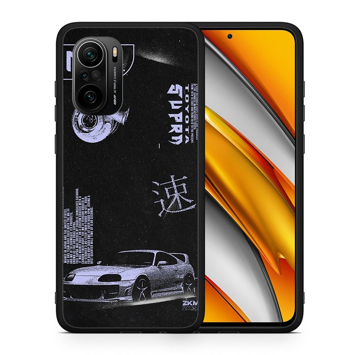 Husa telefon, Smartfit, Compatibil cu Xiaomi Poco F3, Model Tokyo Drift, Policarbonat, Negru/Mov