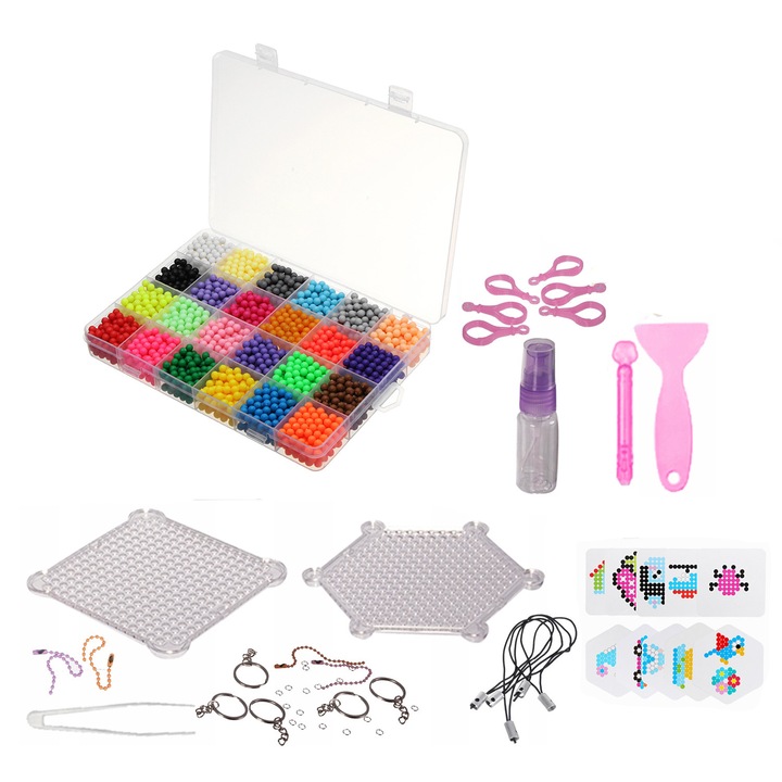 Set margele de creatie Splash Beadys, Zola®, 2800 bucati, planse si matrice, aplicator, pulverizator, accesorii, cutie depozitare