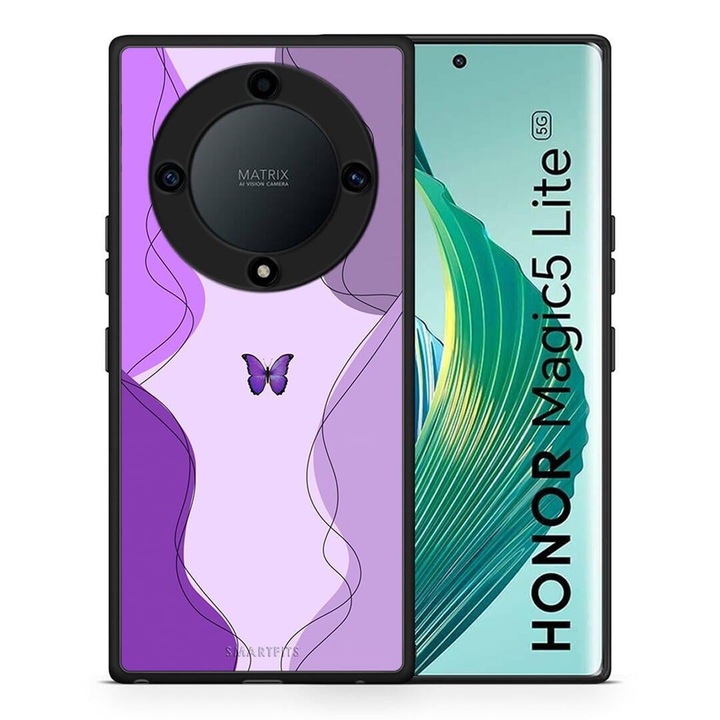 Husa pentru Honor Magic5 Lite 5G / X40 / X9A, Smartfits, Purple Mariposa, TPU, Mov