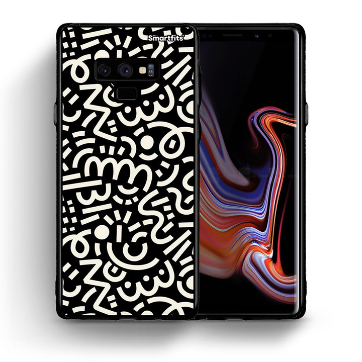Husa pentru Samsung Galaxy Note 9, Smartfits, Doodle Art, Negru/Alb