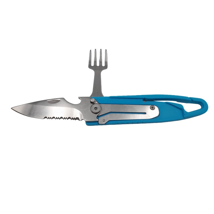 Depox® evőeszközkészlet kempingezéshez és túrázáshoz, kés és villa, kés típusú, 16 cm, kék