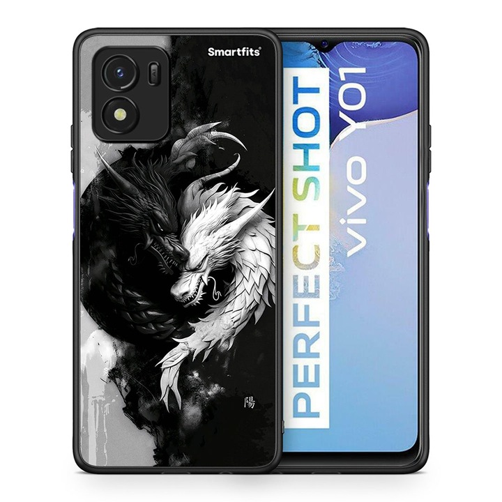 Protectie telefon Husa, Smartfits, Compatibil cu Vivo Y01/Y15s, Alb/Negru
