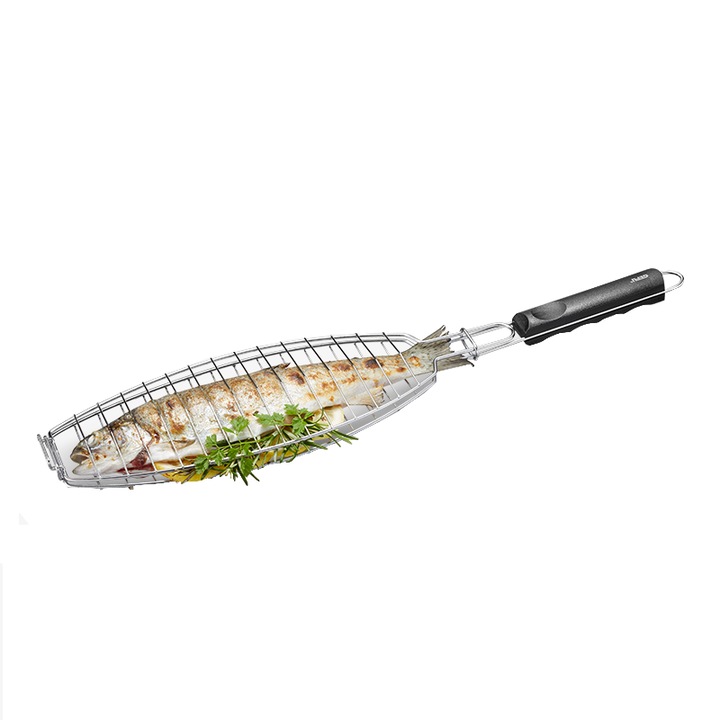 Grill pentru peste Severin, compatibil cu orice gratar, maner ergonomic, sistem de inchidere, usor de folosit, inox