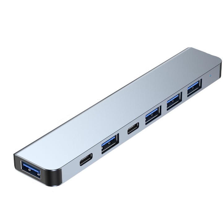 USB C хъб, 8-в-1, аудио порт 3.5, сребрист