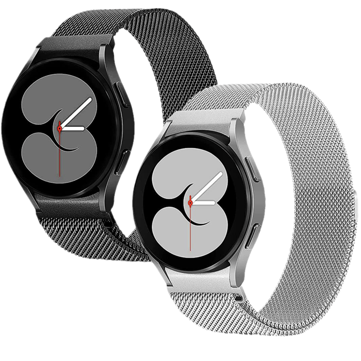Set 2 curele smartwatch, Matcheasy, Inox, Pentru Samsung Galaxy Watch 7/6/5/4 40mm 44mm/ 5 Pro 45mm/ 4 /6 Classic 42mm 46mm 43mm 47mm, Magnetica, Argintiu/Negru