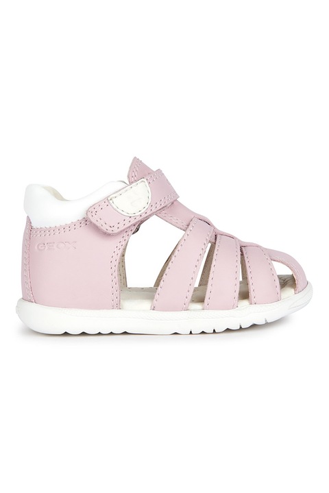 Geox, Sandale fisherman din piele si piele ecologica, Roz pastel/Alb optic
