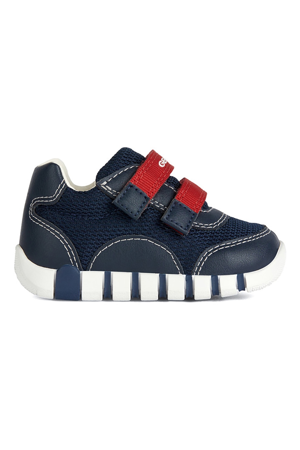 Geox, Pantofi sport cu velcro si garnituri de piele ecologica, Bleumarin, 18 EU