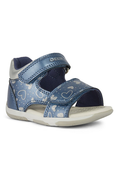 Geox, Сандали от еко кожа с шарка и велкро, Син/Сребрист