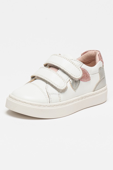 Geox, Pantofi sport cu barete velcro Nashika, Alb/Argintiu