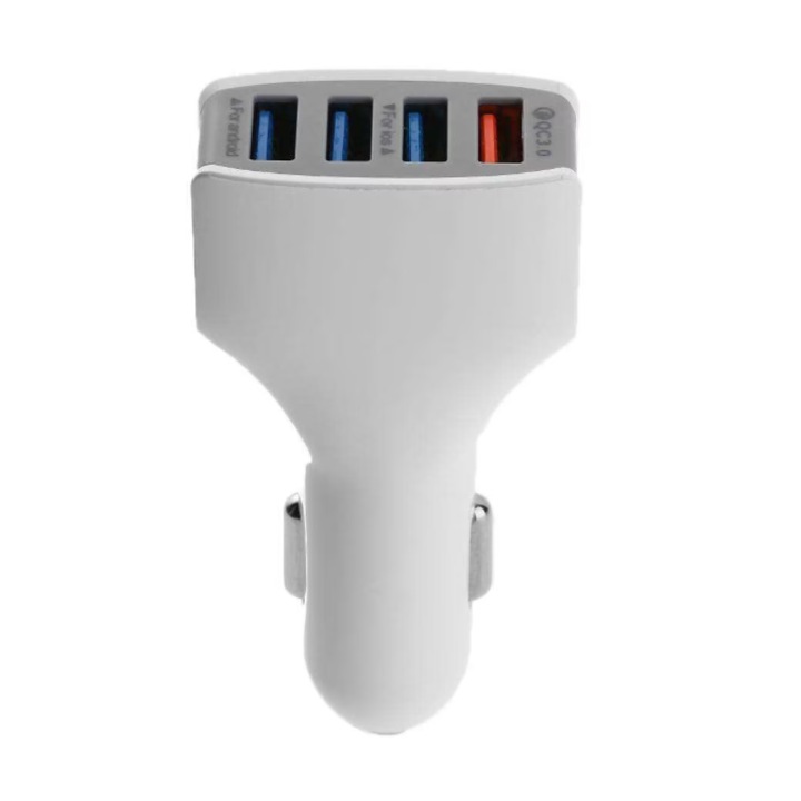 Autós töltő 4xUSB, Fast Charge 3.0 Qualcomm, Fehér