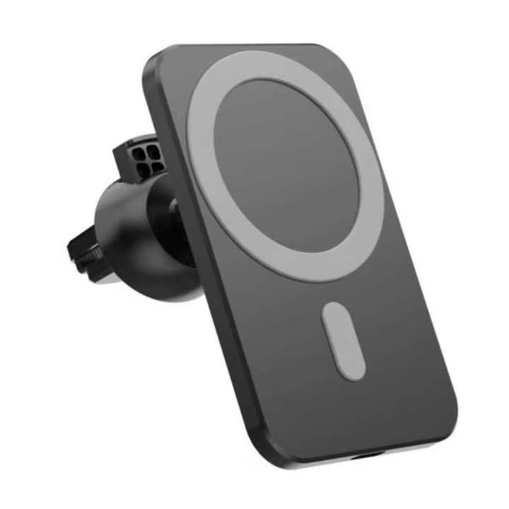 WaltStore Mágneses vezeték nélküli autós töltő gyorstöltéssel, 15 W, 360 fokos elforgatás, kompatibilis az Iphone MagSafe-fel, fekete