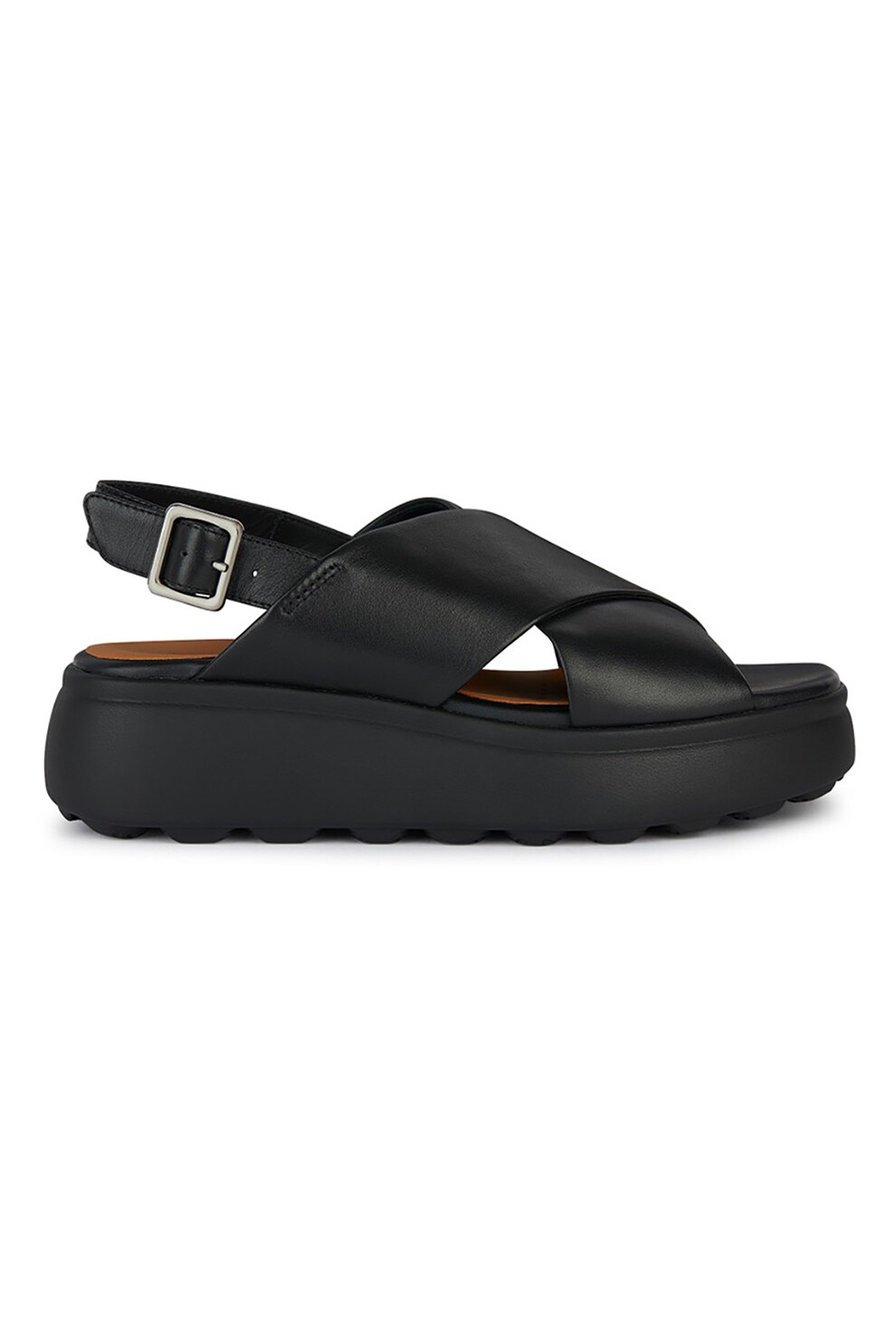 Geox, Sandale din piele cu talpa wedge, Negru, 37