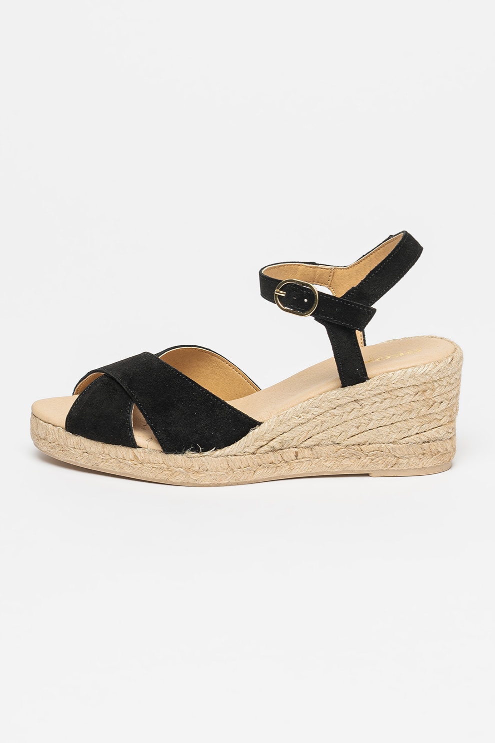Geox, Sandale-espadrile de piele intoarsa cu talpa wedge Gelsa, Negru, Maro nisip, Maro taupe deschis, 37