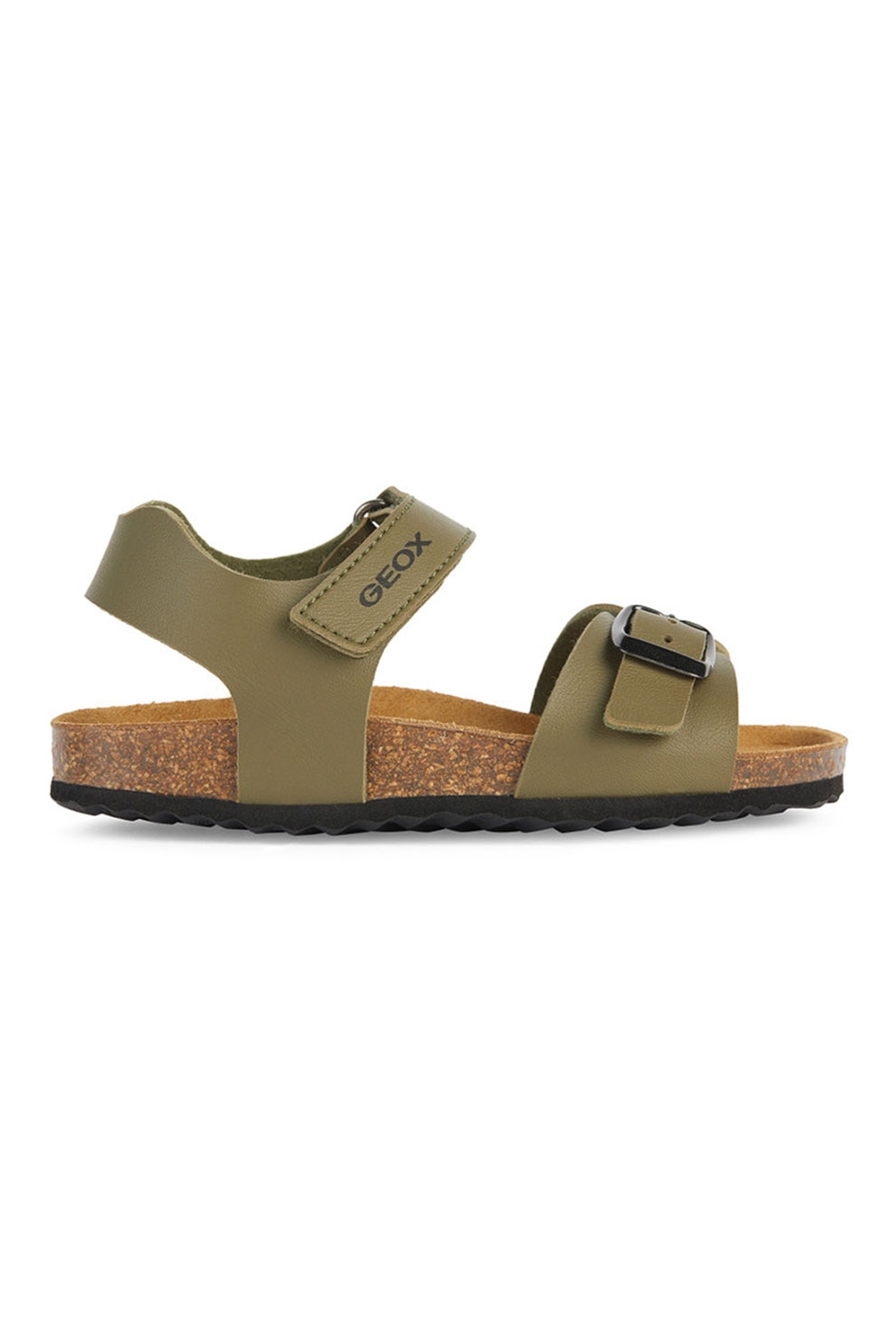 Geox, Sandale de piele ecologica cu velcro, Verde masliniu, 33 EU