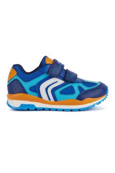 Geox, Pantofi sport cu model colorblock si velcro, Portocaliu/Albastru royal