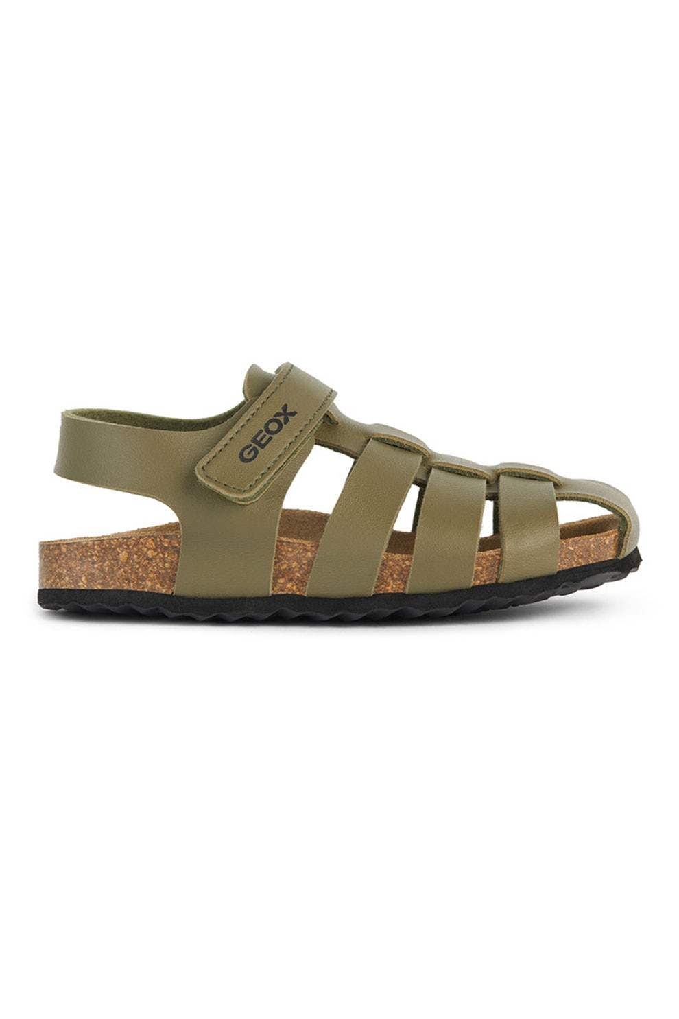 Geox, Sandale fisherman de piele ecologica, Verde militar, 30 EU