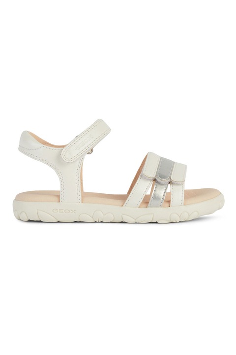 Geox, Сандали с метализирани детайли, Бял/Сребрист