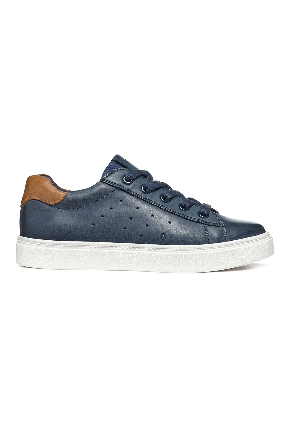 Geox, Pantofi sport de piele si material textil, Maro, Bleumarin, 32 EU