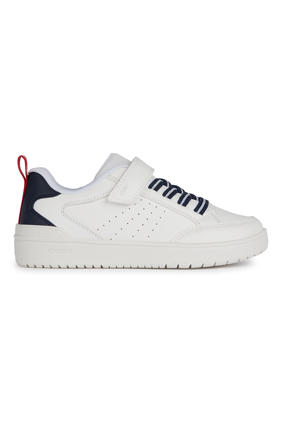 Geox, Pantofi sport din piele ecologica cu bareta cu inchidere velcro, Alb, 25 EU