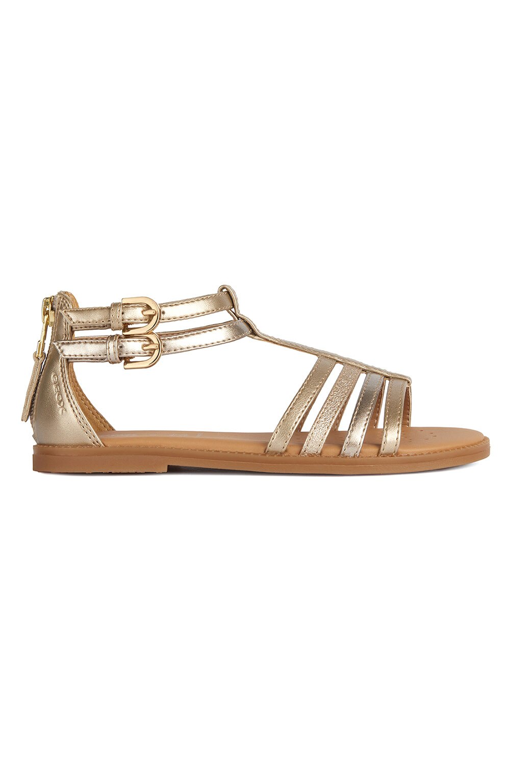 Geox, Sandale de piele ecologica cu aspect metalizat, Auriu, 32 EU