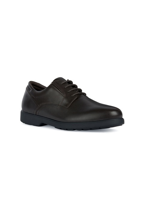 Geox, Pantofi din piele cu sireturi, Maro inchis, 44