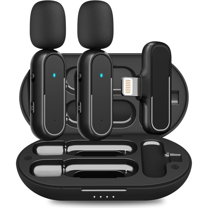 Комплект микрофони ICIDRA Professional Wireless Lavalier Microphone Set type K63, с 2 приемника, преносим, за смартфон, таблет, съвместим със системата IOS