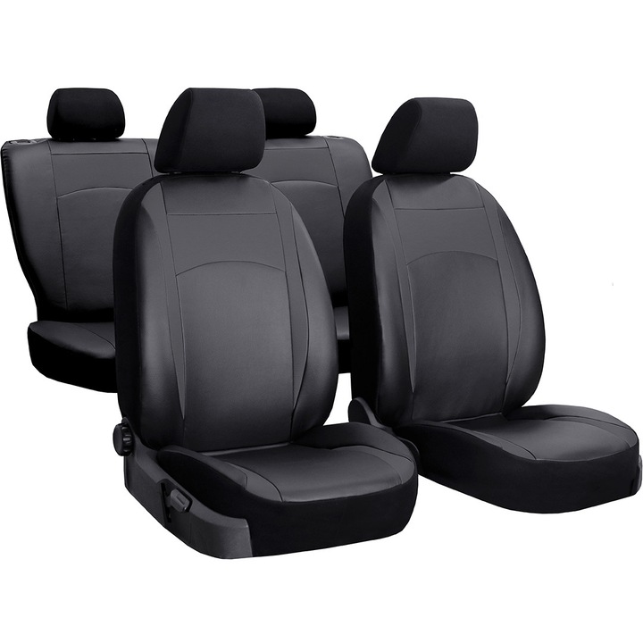 Set huse scaune auto Design Leather, Piele Ecologica, Negru, 10 piese