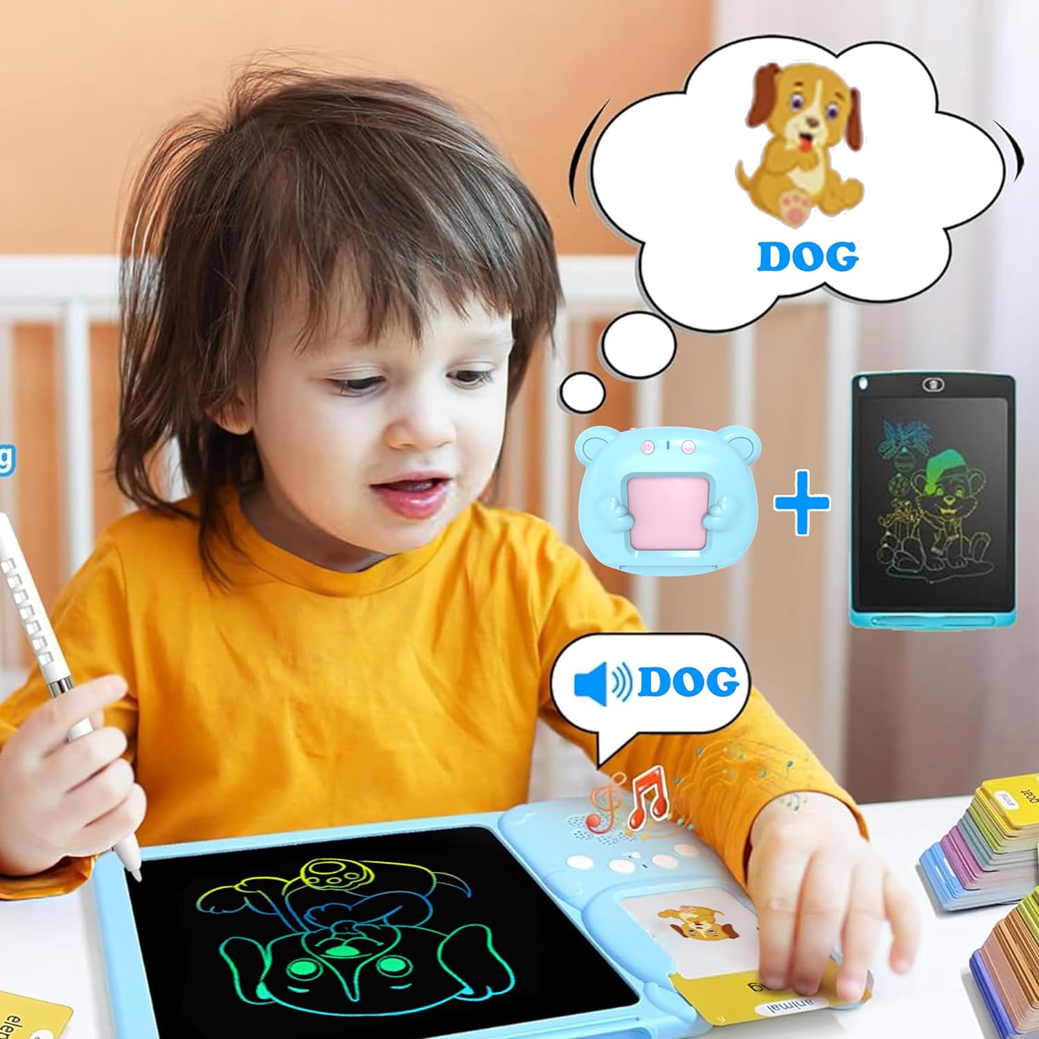 Tableta LCD 2 in 1 pentru copii, MOSMAOO®, Fluffy, interactiva si ...
