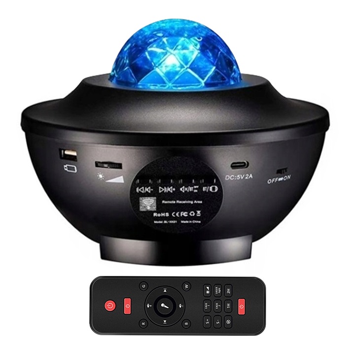 Lampa de veghe proiector LED pentru copii, proiectie stele si luna, alimentare USB, lumina ambientala relaxanta, design dragut pentru dormitor, ideala pentru somn linistit, culori multiple, functionare silentioasa, cadou perfect pentru cei mici