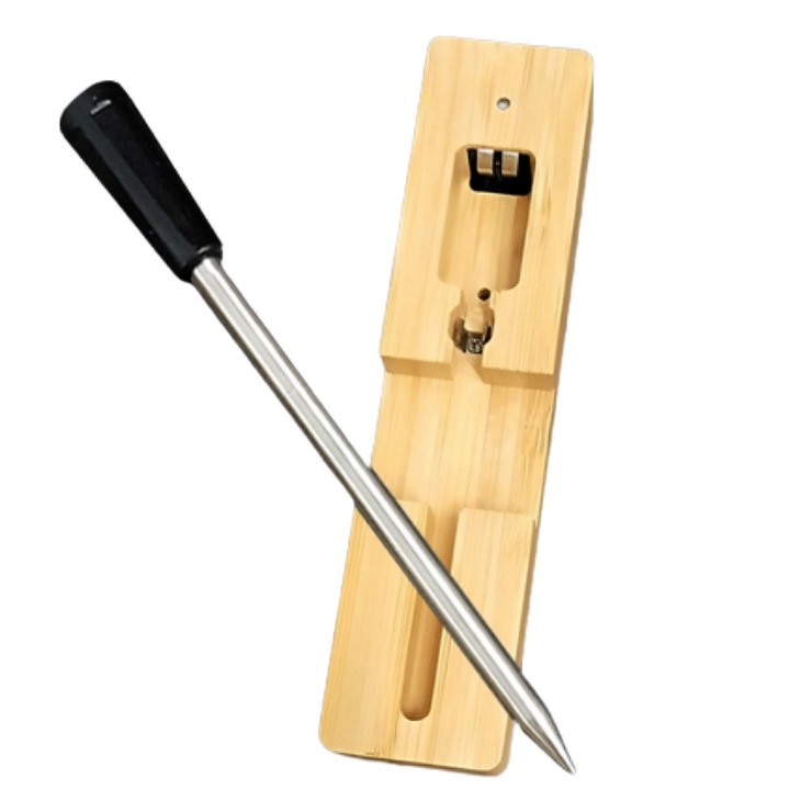 Termometru inteligent de bucatarie Esprodys®, pentru orice tip de carne, aplicatie mobila IOS si Android, conectare Bluetooth, sonda din otel inoxidabil, rezistent la apa si caldura, Negru