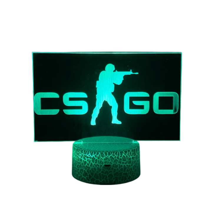Lampa de birou, tip CS:GO gaming, forma de holograma, 3D, 16 culori RGB, 5V, touch control, cu telecomanda, 4 moduri de iluminare dinamica, baza crapata
