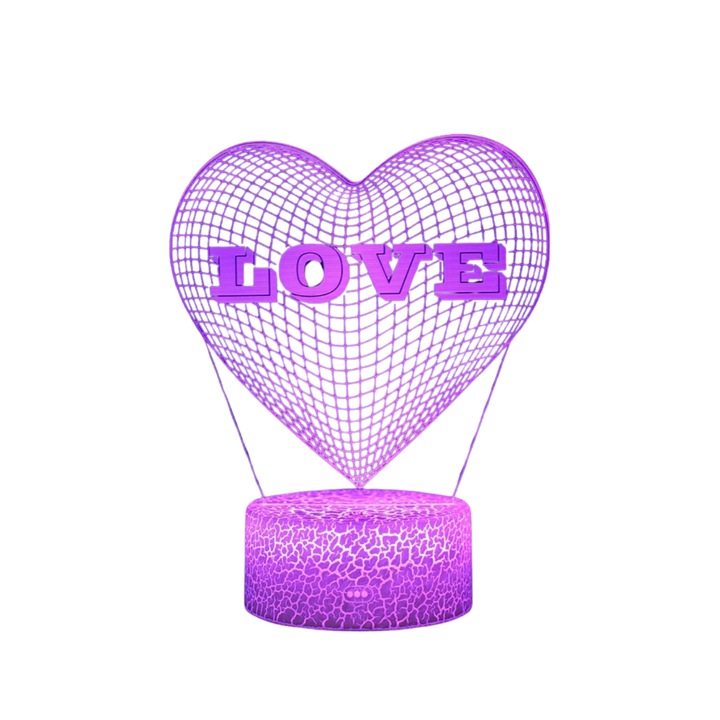 Lampa Model Love, Z ZYNERA™, Forma De Holograma, 3D, 16 Culori RGB, 5V, Touch Control, Cu Telecomanda, 4 Moduri De Iluminare Dinamica, Calitate Premium