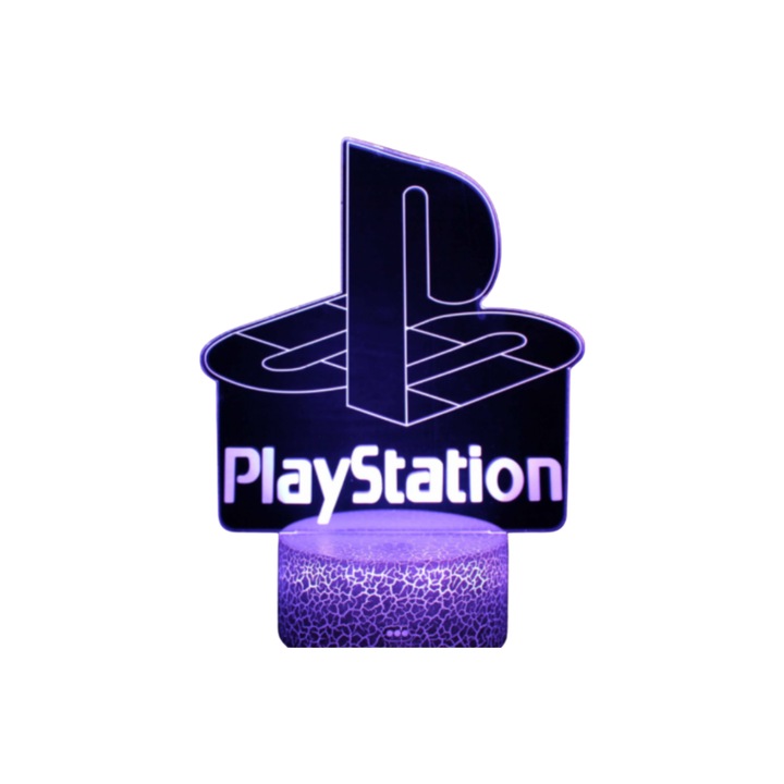 Lampa Gaming de Birou Z ZYNERA™, model Playstation, forma de holograma, 3D, 16 culori RGB, 5V, touch control, cu telecomanda, 4 moduri de iluminare dinamica, baza crapata