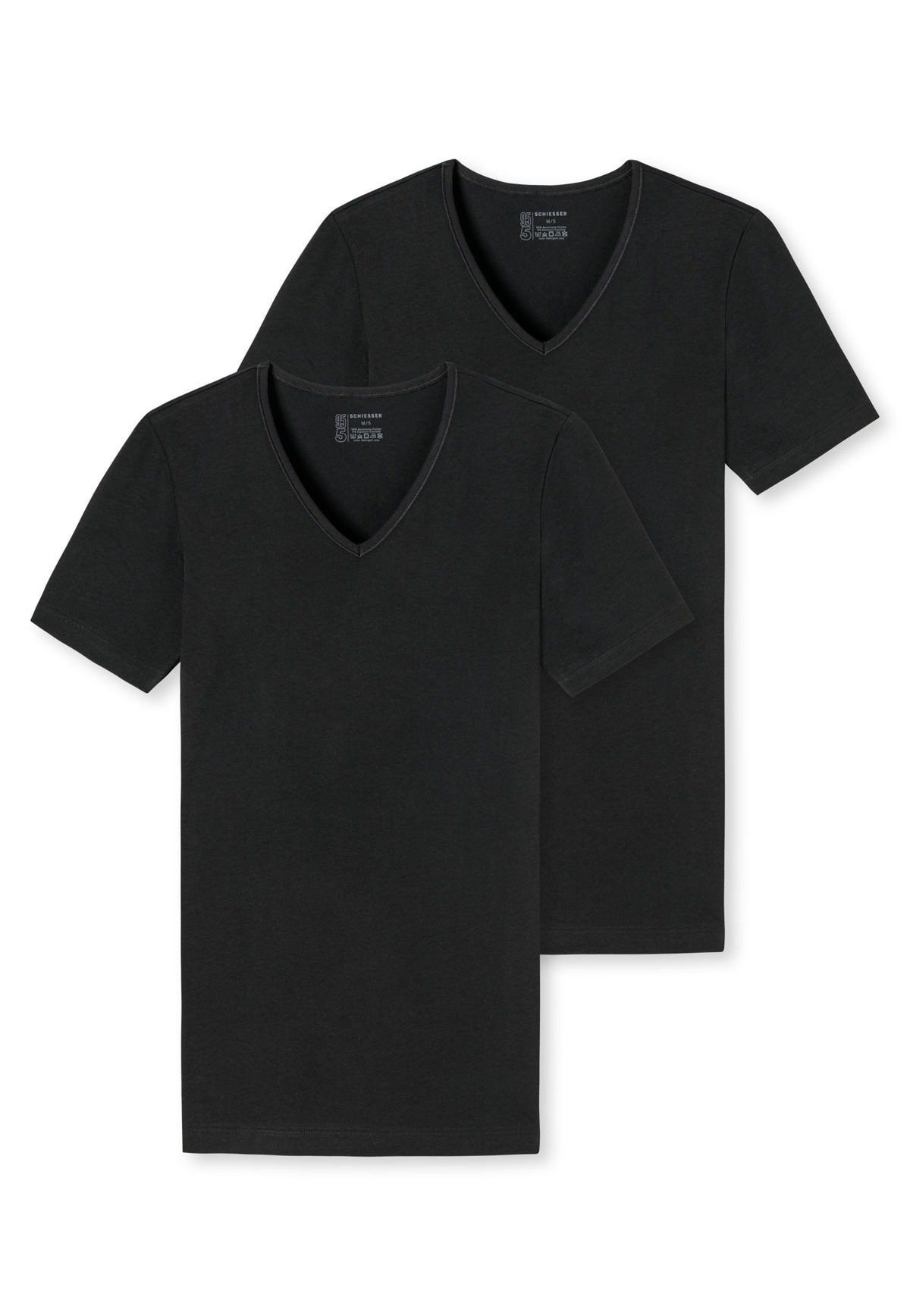 Schiesser, Set de tricouri cu decolteu in V - 2 piese, Negru, XL