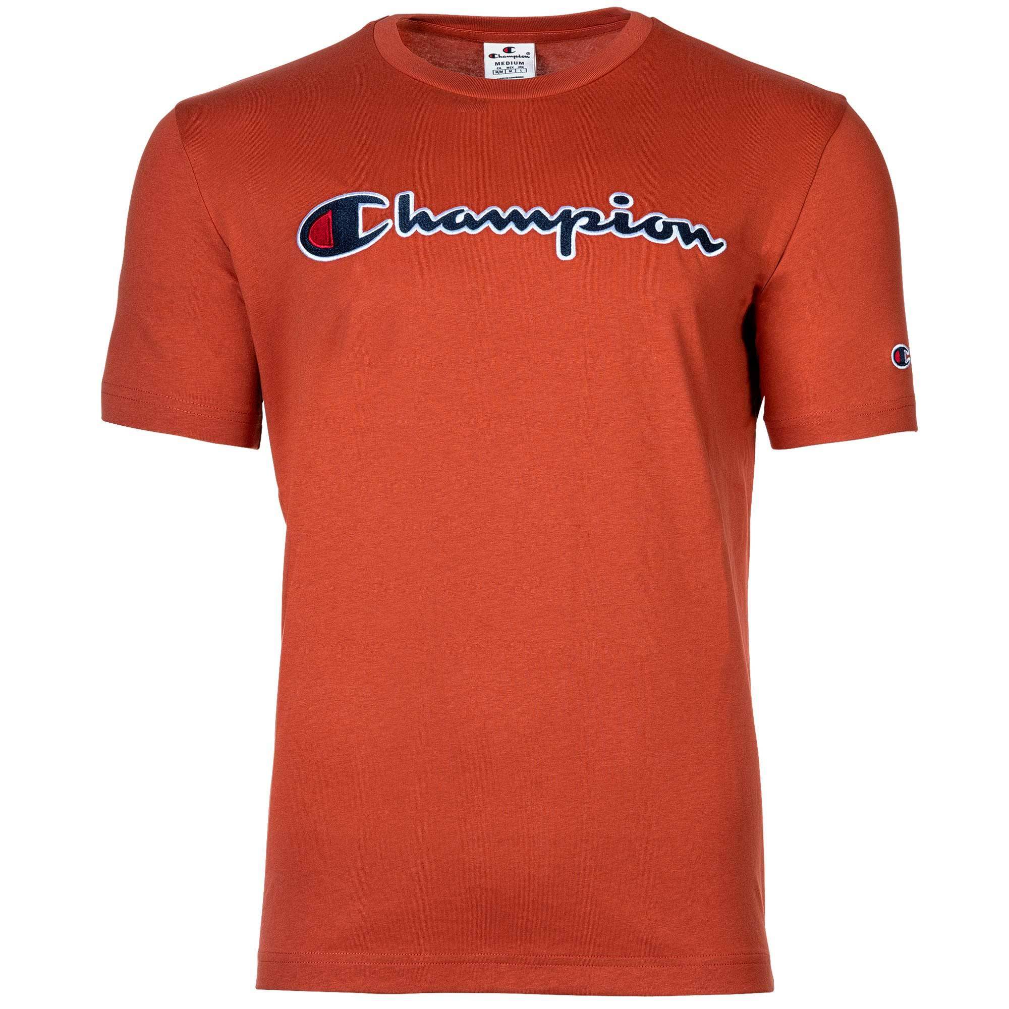 Champion, Tricou cu decolteu la baza gatului si logo brodat, Rosu, M