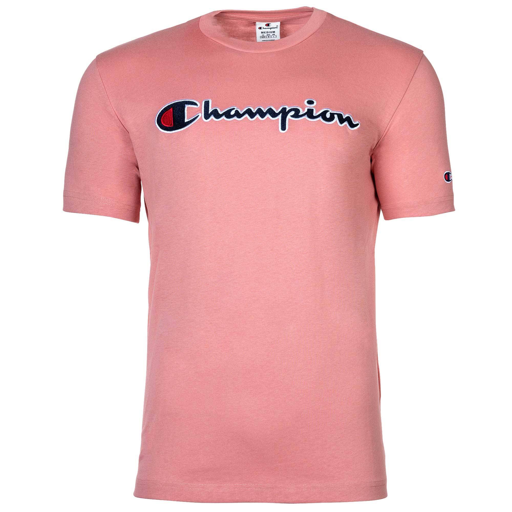Champion, Tricou cu decolteu la baza gatului si logo brodat, Roz, L
